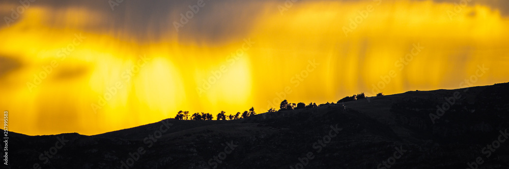Fototapeta premium sunset landscape bright orange sky