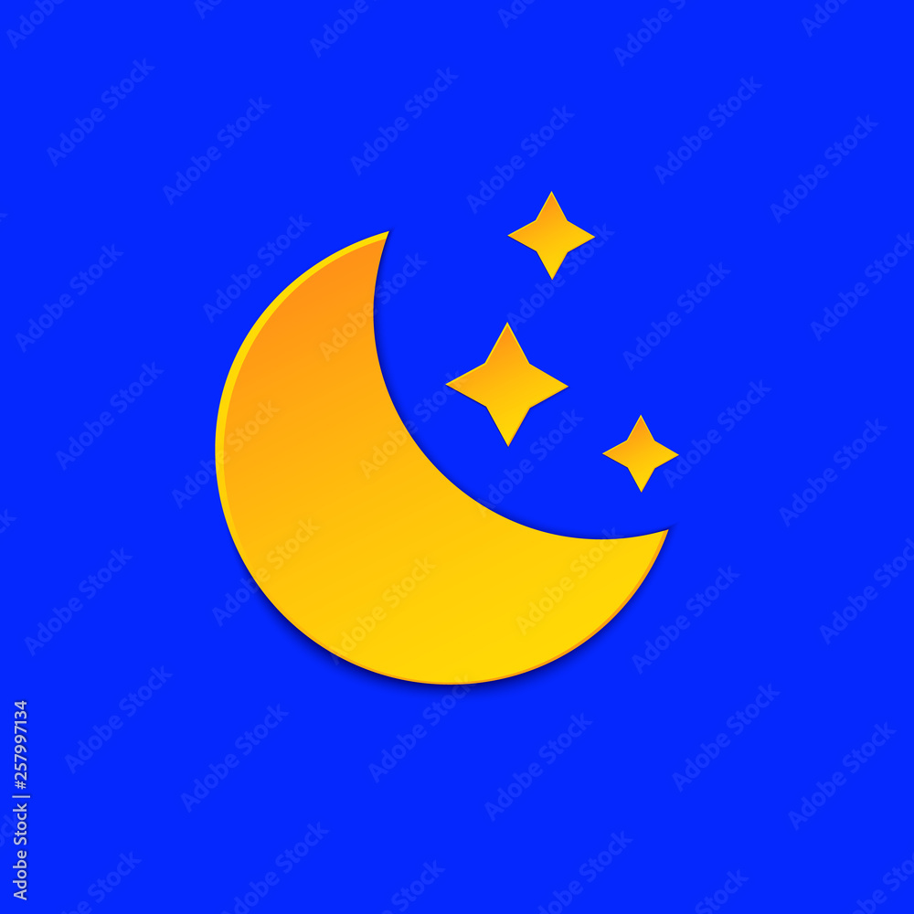 Moon Weather forecast info icon. Yellow Night symbol, stars paper cut style on blue. Climate weather element. Trendy button for Metcast WF report mark, meteo mobile app, web Moon Weather forecast info icon. Yellow Night symbol, stars paper cut style on blue. Climate weather element. Trendy button for Metcast WF report mark, meteo mobile app, web