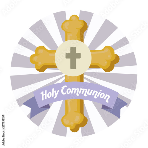 cross with holy host with ribbon to first communion