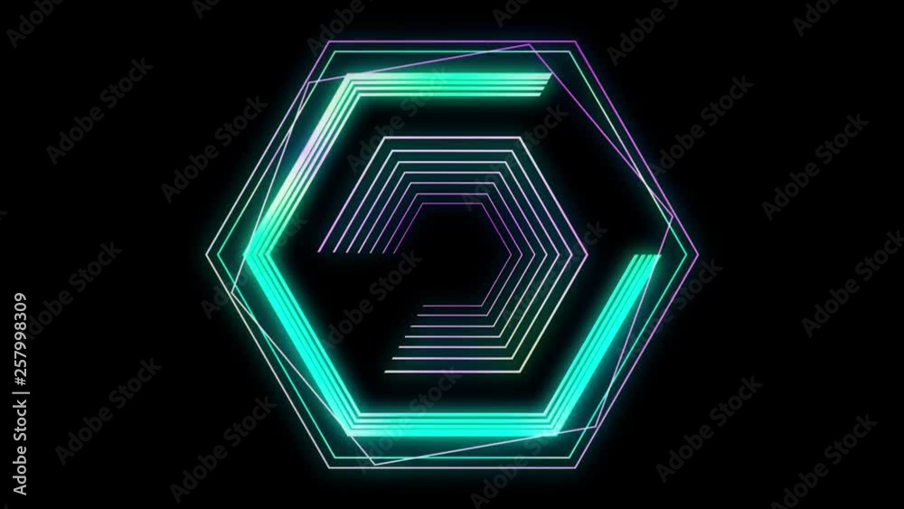 Glowing hexagonal 3D UI element. Illuminated geometric hexagon shapes transforming in a seamless loop. Glowing hexagonal 3D UI element. Illuminated geometric hexagon shapes transforming in a seamless loop.