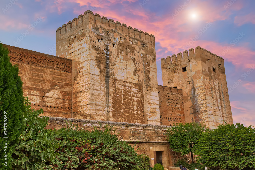 Famous Alhambra palace and cathedrals in Granada, Spain