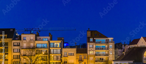 city apartments by night, Belgian architecture of Blankenberge, Belgium photo