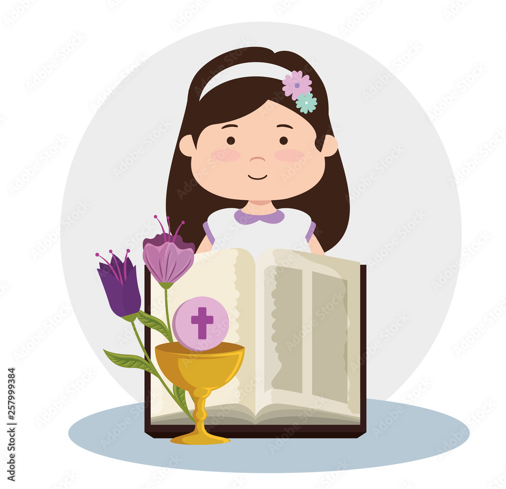 girl with bible and chalice to first communion