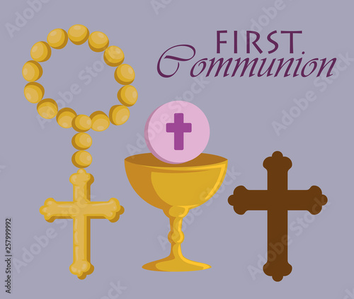 set rosary with chalice and cross to first communion