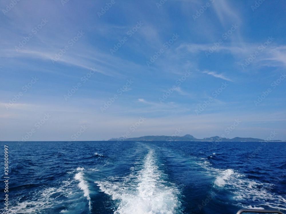 Boat sailing in the sea and splashing water Boat sailing in the sea and splashing water