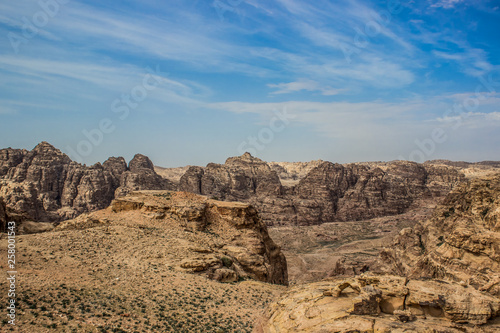rocky highland dry bare mountains environment of Middle East Jordan country aerial desert landscape 
