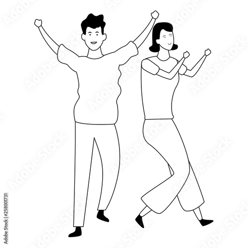 Couple having fun and dancing in black and white