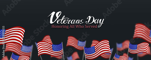 veterans day, honoring all who served, posters, modern 3D design vector illustration