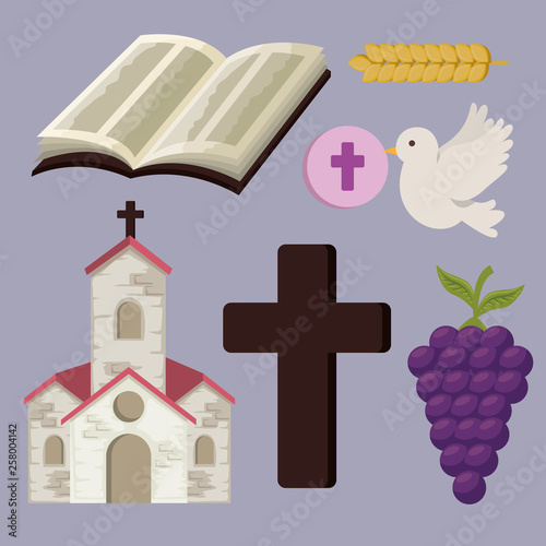 set church with bibble and cross to first communion