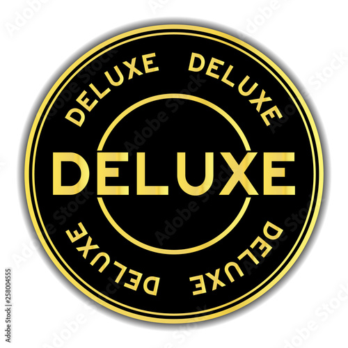 Εκτύπωση καμβά Black and gold color deluxe word round seal sticker on white background