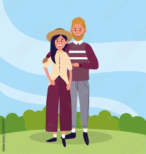 pretty woman and man couple with casual clothes