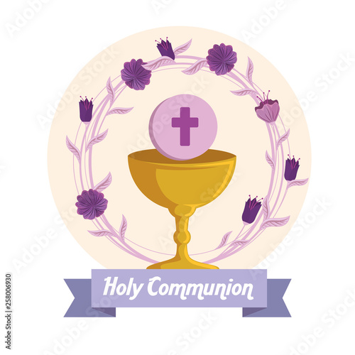 chalice with holy host and flowers to first communion