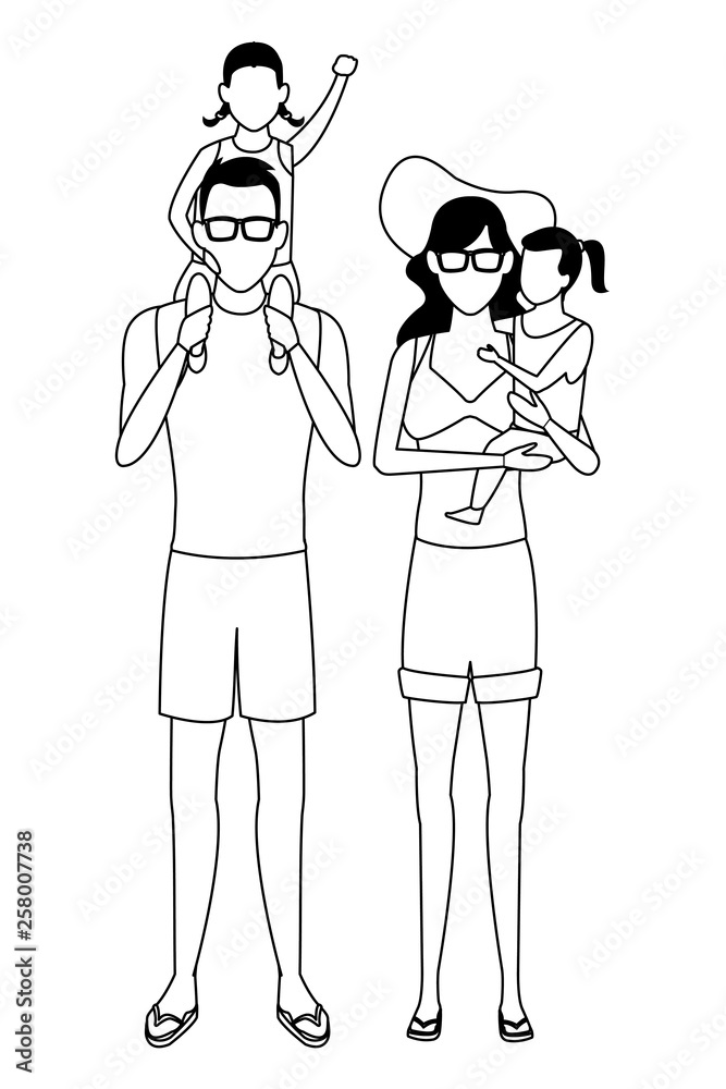 family avatar cartoon character black and white