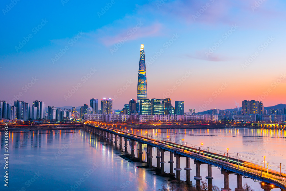 Twilight sky at han river in seoul city south Korea