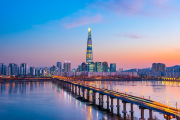 Fototapete Seoul Dämmerung am Han-Fluss in Seoul  © sayan