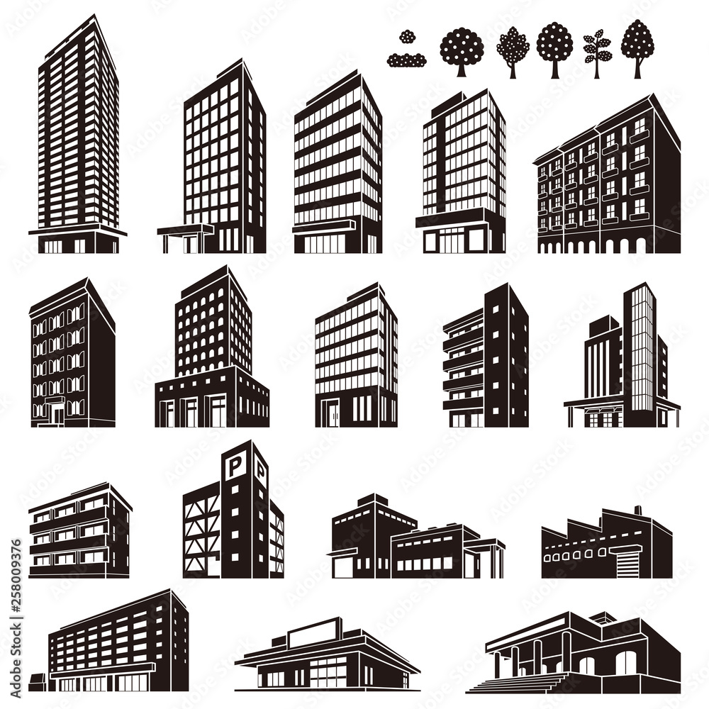 Fototapeta premium いろいろな建物のイラスト