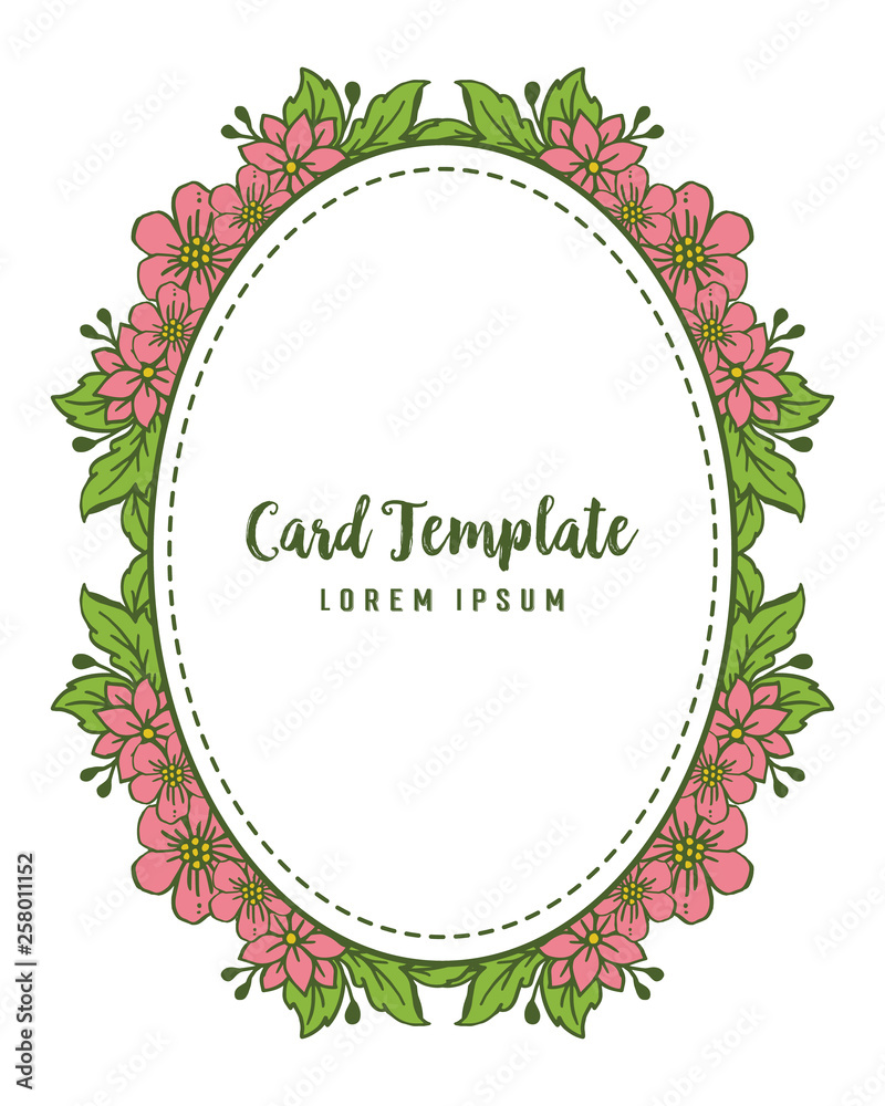 Vector illustration style card template with artwork frame flower pink circular