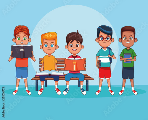 Kids reading books cartoons