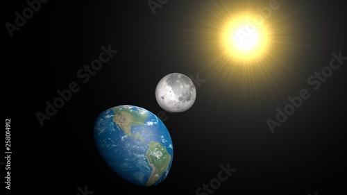 3d earth, sun and moon