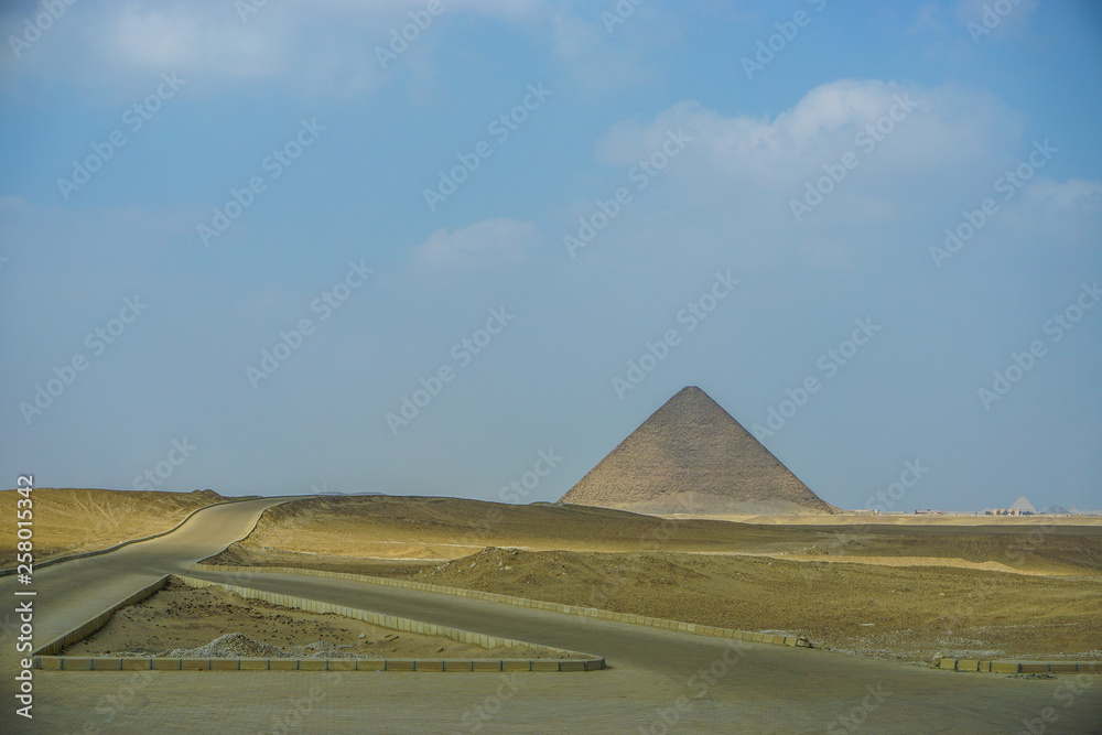 Dahshur, Egypt: View of the Red Pyramid, the third pyramid built by Old Kingdom Pharaoh Sneferu.