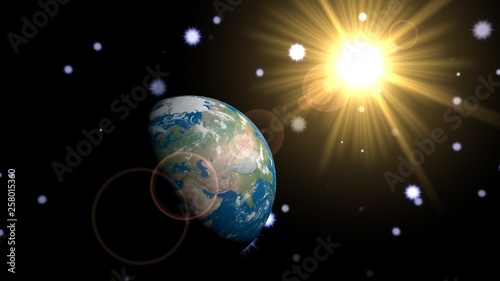 3d earth planet and sun with glow