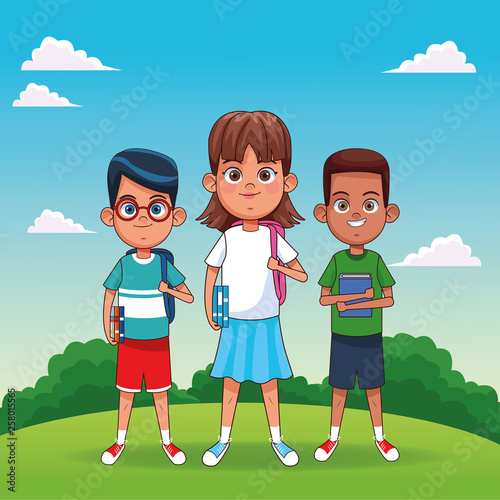 Kids with books cartoons