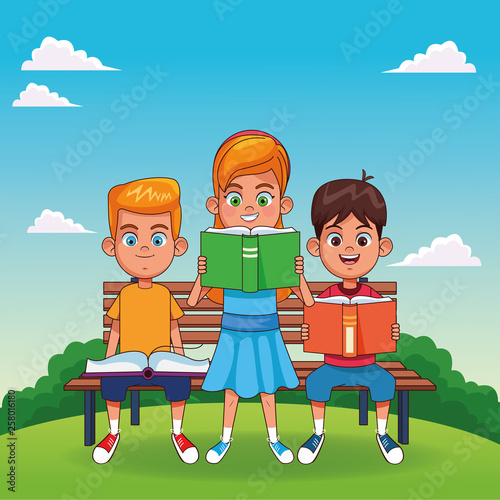 Kids with books cartoons
