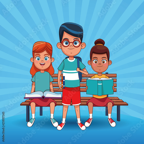 Kids reading books cartoons