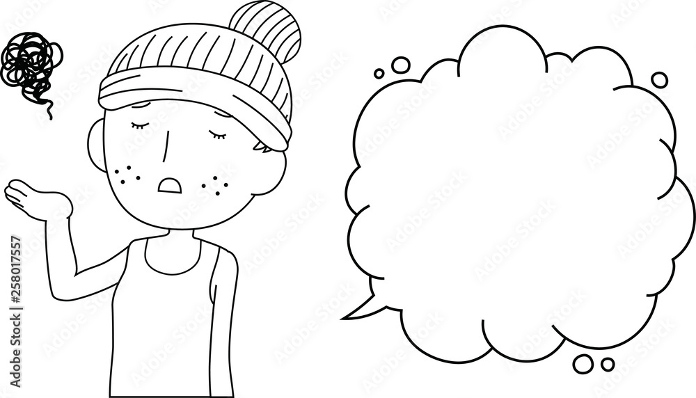 Illustration of a cute woman with rough skin with Bubble Callout outlin Illustration of a cute woman with rough skin with Bubble Callout outlin