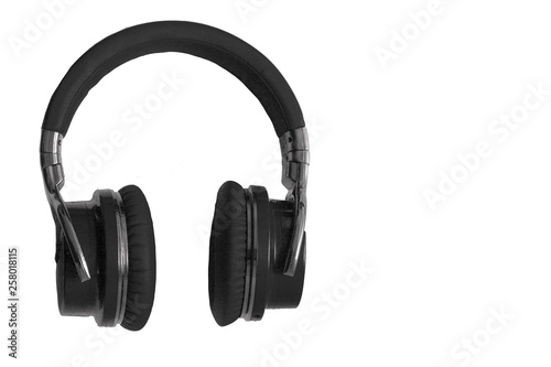 Black wireless headphones isolated music audio equipment copy space 