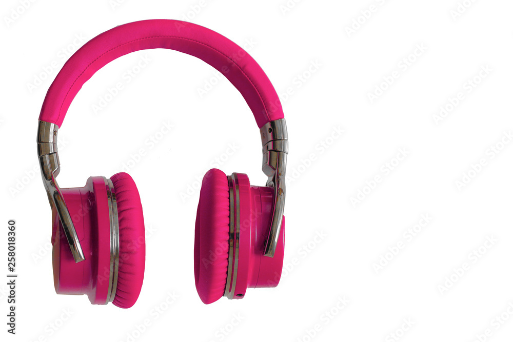Pink headphones isolated music audio equipment copy space Pink headphones isolated music audio equipment copy space
