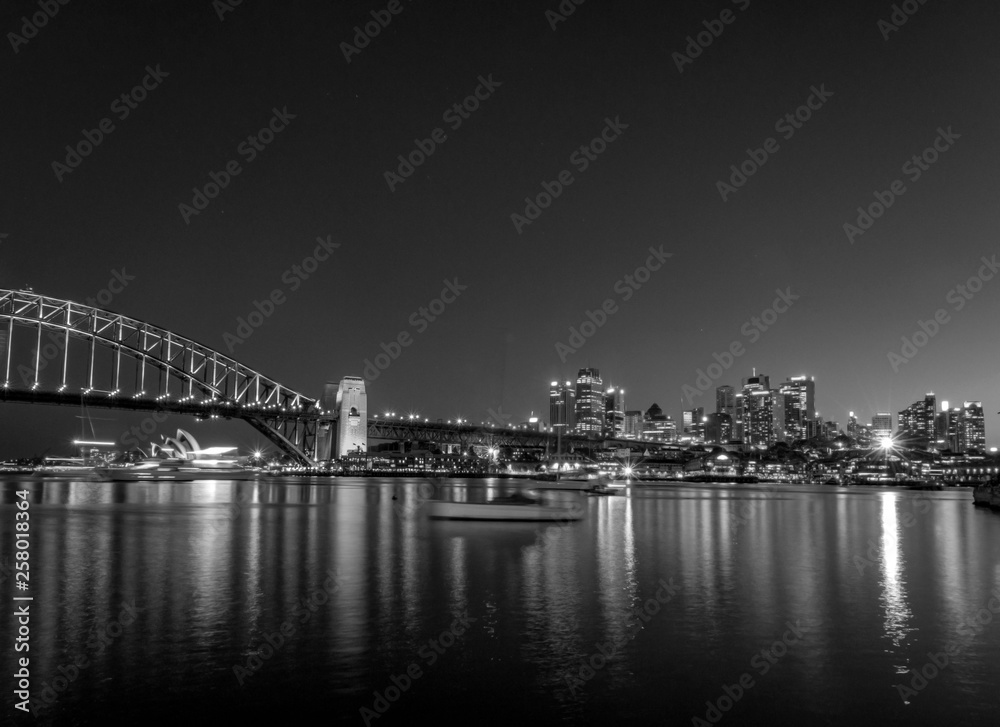 black and white view of half harbour bridge in Sydney Australia 