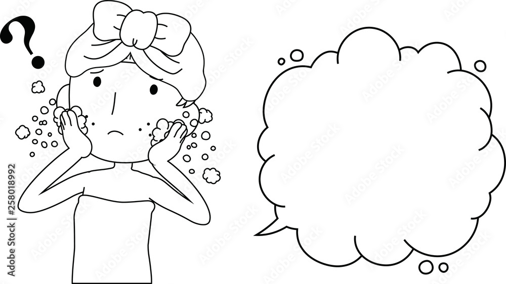 Illustration of a cute woman as after bathing with rough skin with Bubble Callout outline Illustration of a cute woman as after bathing with rough skin with Bubble Callout outline