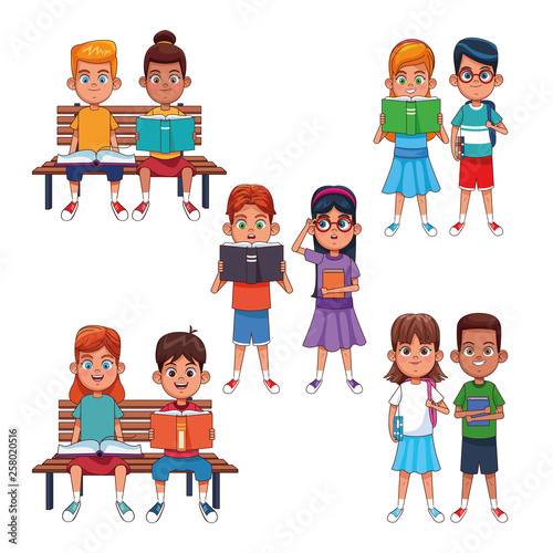Kids reading books cartoons