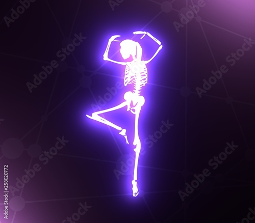 Human skeleton dancing. Halloween party design template. 3D rendering © JEGAS RA