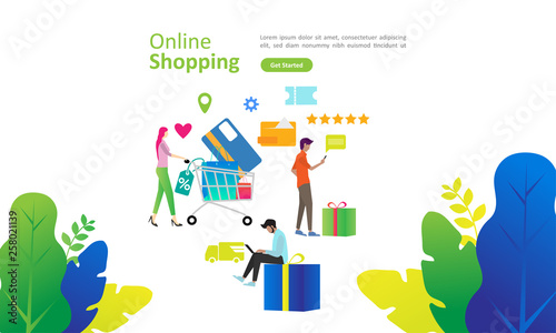 Online Shopping and Business concept for e-Commerce with shopping people activities. Suitable for web landing page, ui, mobile app, banner template. Vector Illustration