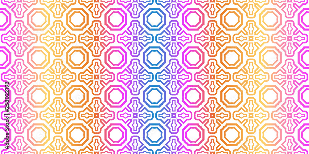 Modern Traditional Geometric Seamless Pattern. Decorative Texture For Wallpaper, Invitation, Fabric. Vector Illustration. Rainbow neon Color. Modern Traditional Geometric Seamless Pattern. Decorative Texture For Wallpaper, Invitation, Fabric. Vector Illustration. Rainbow neon Color.