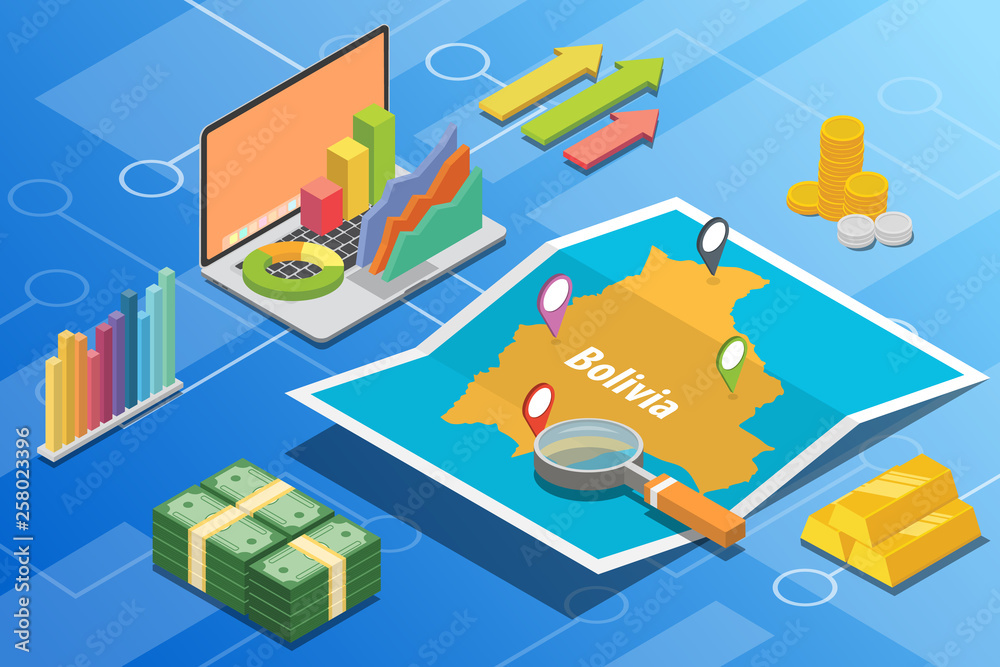 Φωτογραφία bolivia isometric business economy growth country with map and finance condition