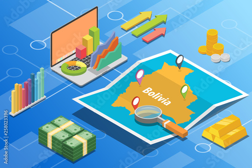 bolivia isometric business economy growth country with map and finance condition - vector