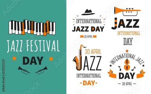 Jazz festival musical instruments music genre poster and emblems