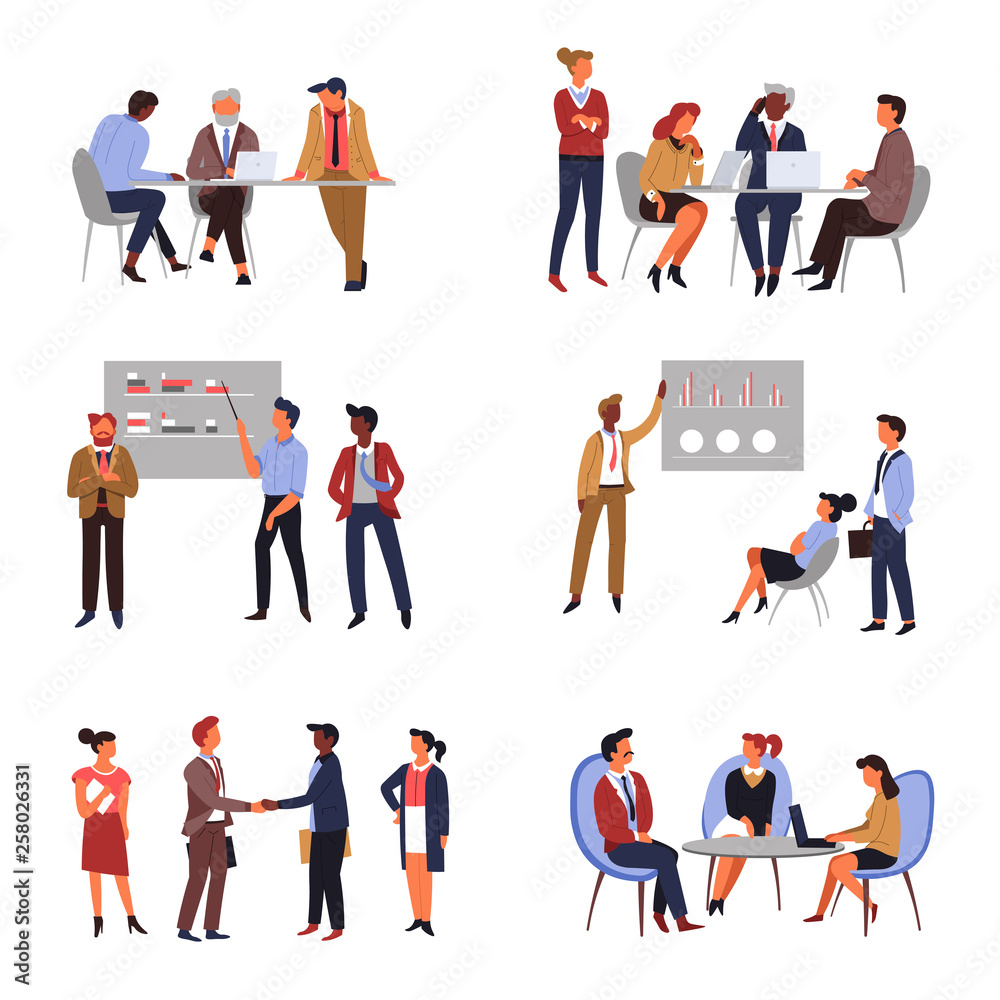 Business teamwork and co-working presentation or conference boss and employees