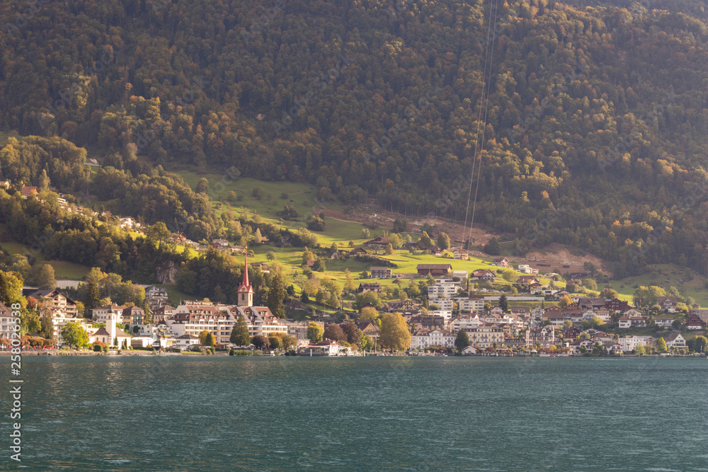Mountain village next to Thun lake in Interlaken , Switzerland