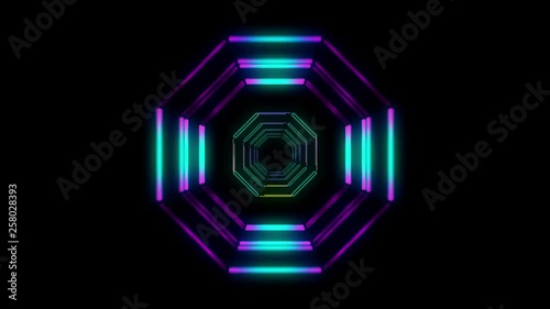 Glowing octagonal 3D UI element. Illuminated geometric octagon shapes transforming in a seamless loop. photo