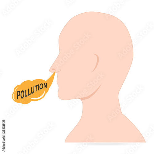 Breathing, Inhale with pollution icon. Infection breathing illustration