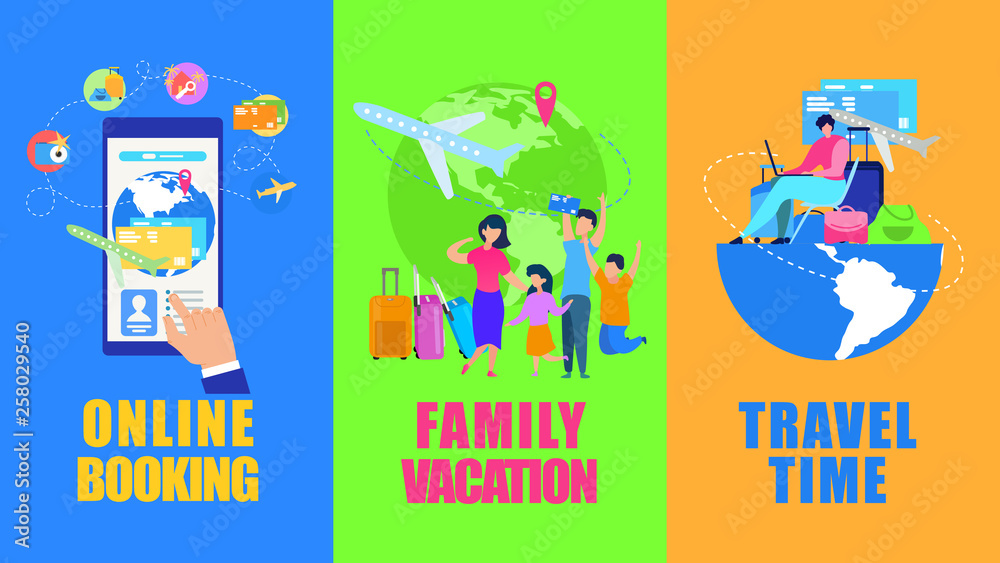 Fototapeta premium Touristic Services Ad Flyers Flat Vector Set