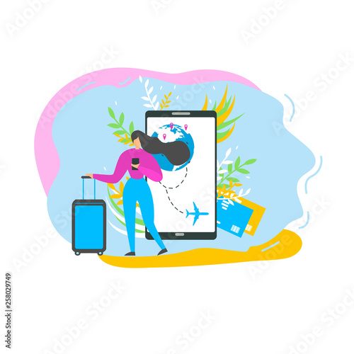 Booking Flight Tickets with Mobile App Flat Vector
