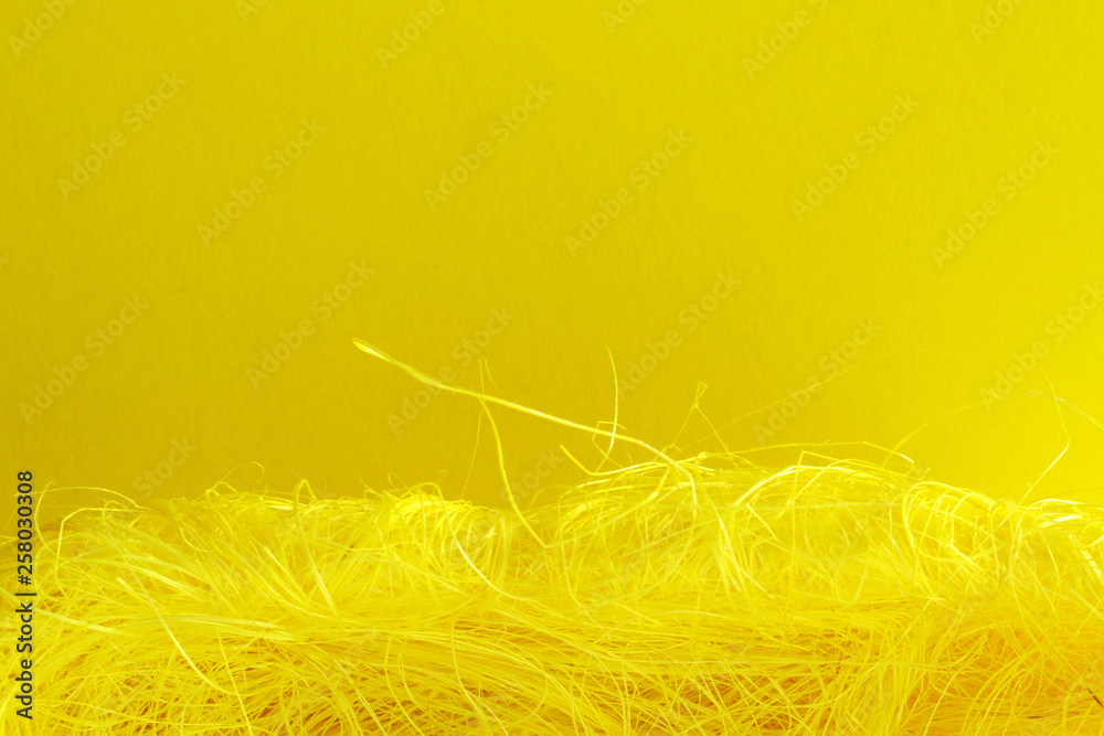 Fototapeta premium bird nest on yellow background, Easter holiday decorations , Easter concept background. Eggs hunt.