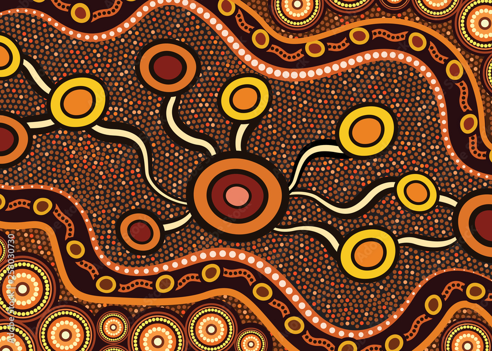 Aboriginal dot art vector painting. Connection concept Aboriginal dot art vector painting. Connection concept