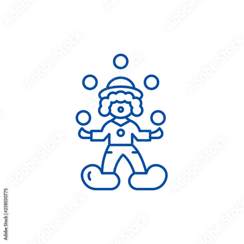 Clown juggler line concept icon. Clown juggler flat  vector website sign, outline symbol, illustration.
