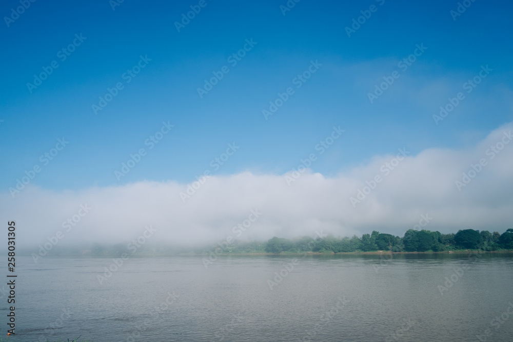 The sky, fog, and the river